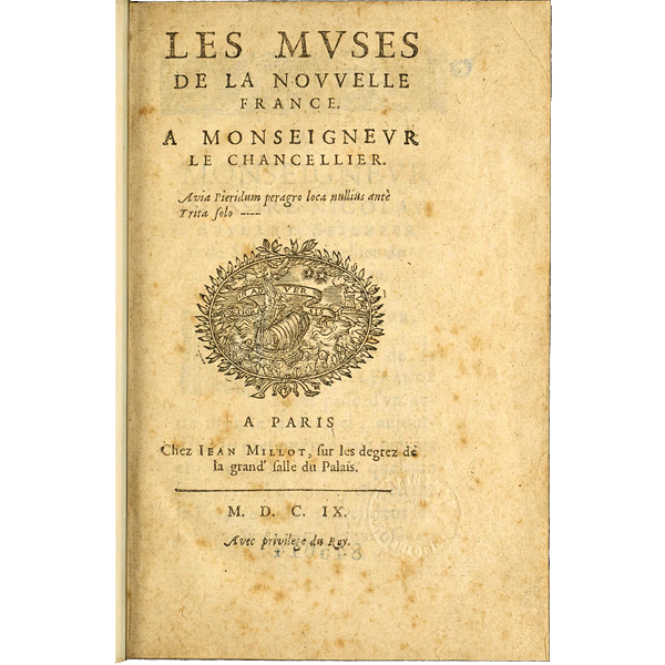 Digitalisat einer Titelseite von "Les muses de la Nouvelle France"